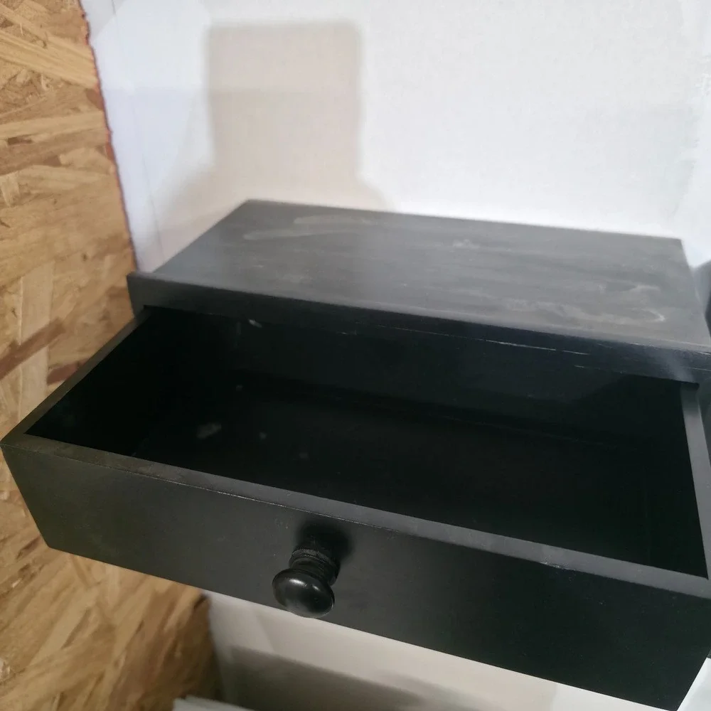 Dual Black Wooden Toilet Paper Holder With Drawer